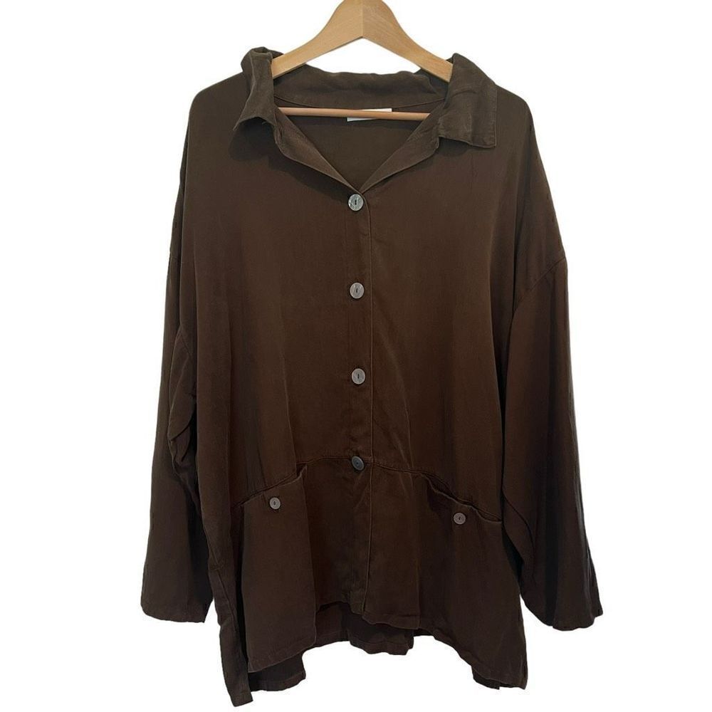Bryn Walker Tencel Button Down Lagenlook Tunic Jacket Shirt Shacket Size L